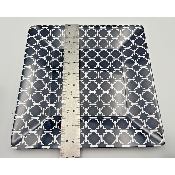 3 Sur La Table Square Blue Quatrefoil Melamine Dinner Plates + Small Snack Bowl - Picture 3 of 7